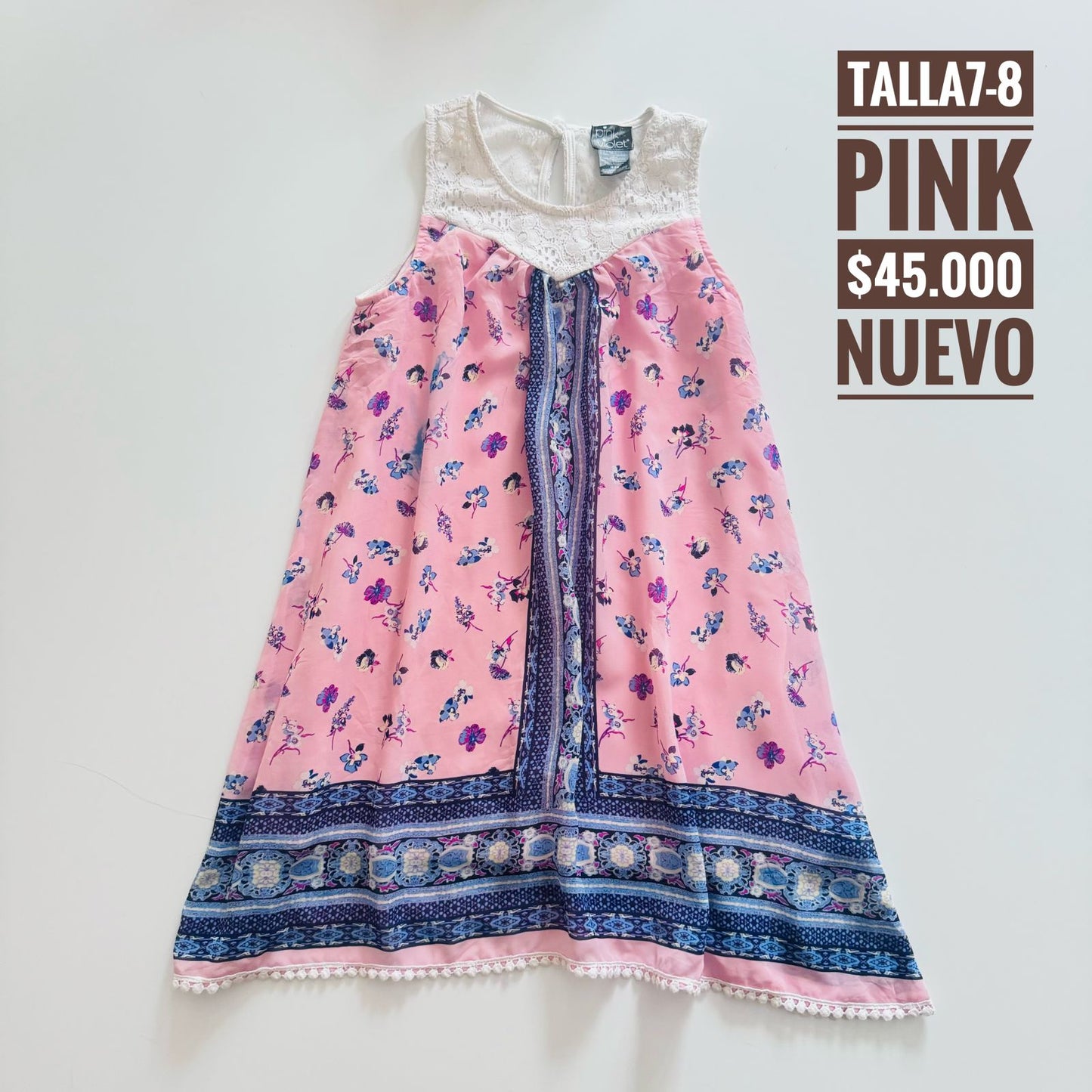 7-8T Vestido Pink Nuevo